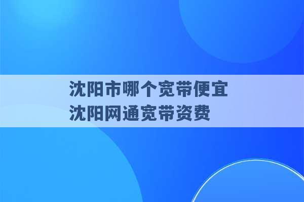 沈阳市哪个宽带便宜 沈阳网通宽带资费 -第1张图片-电信联通移动号卡网