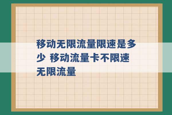 移动无限流量限速是多少 移动流量卡不限速无限流量 -第1张图片-电信联通移动号卡网