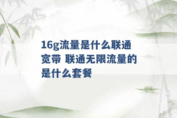 16g流量是什么联通宽带 联通无限流量的是什么套餐 -第1张图片-电信联通移动号卡网