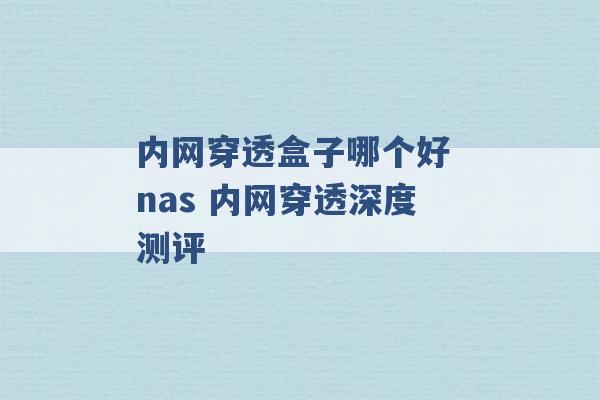 内网穿透盒子哪个好 nas 内网穿透深度测评 -第1张图片-电信联通移动号卡网