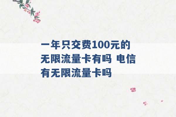 一年只交费100元的无限流量卡有吗 电信有无限流量卡吗 -第1张图片-电信联通移动号卡网