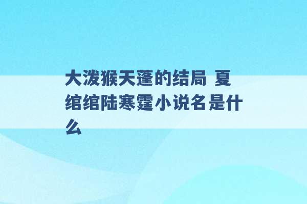 大泼猴天蓬的结局 夏绾绾陆寒霆小说名是什么 -第1张图片-电信联通移动号卡网