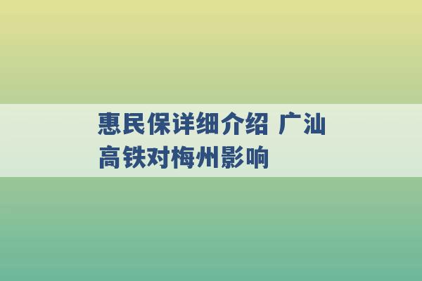 惠民保详细介绍 广汕高铁对梅州影响 -第1张图片-电信联通移动号卡网