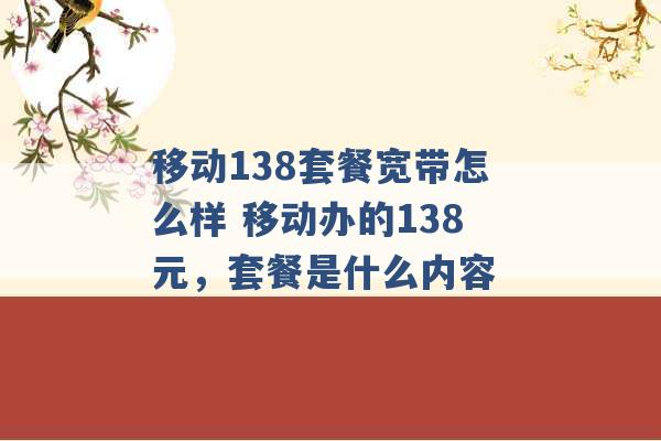 移动138套餐宽带怎么样 移动办的138元，套餐是什么内容 -第1张图片-电信联通移动号卡网