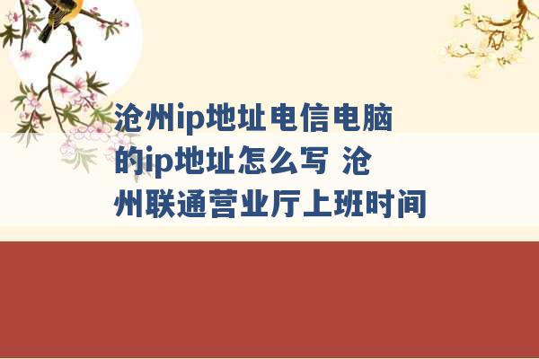 沧州ip地址电信电脑的ip地址怎么写 沧州联通营业厅上班时间 -第1张图片-电信联通移动号卡网