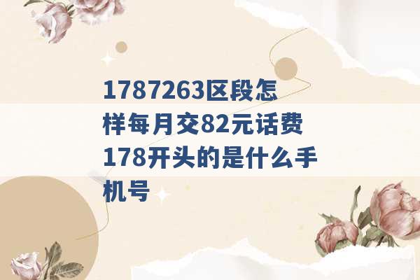 1787263区段怎样每月交82元话费 178开头的是什么手机号 -第1张图片-电信联通移动号卡网