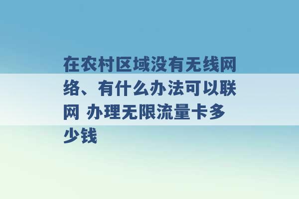 在农村区域没有无线网络、有什么办法可以联网 办理无限流量卡多少钱 -第1张图片-电信联通移动号卡网