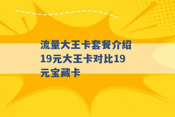 流量大王卡套餐介绍 19元大王卡对比19元宝藏卡 -第1张图片-电信联通移动号卡网