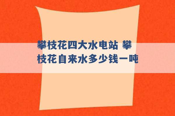 攀枝花四大水电站 攀枝花自来水多少钱一吨 -第1张图片-电信联通移动号卡网