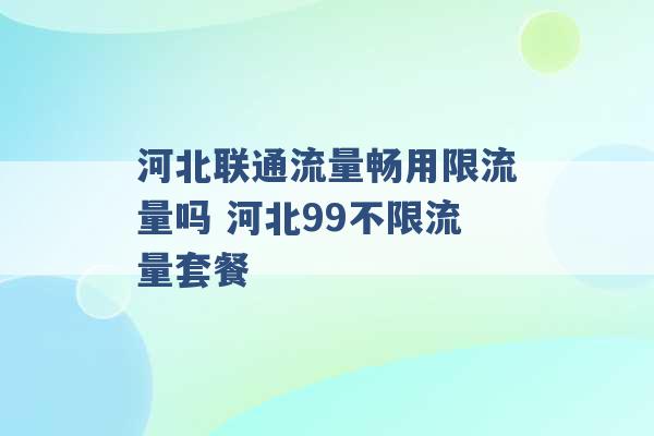 河北联通流量畅用限流量吗 河北99不限流量套餐 -第1张图片-电信联通移动号卡网