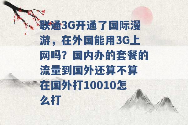 联通3G开通了国际漫游，在外国能用3G上网吗？国内办的套餐的流量到国外还算不算 在国外打10010怎么打 -第1张图片-电信联通移动号卡网