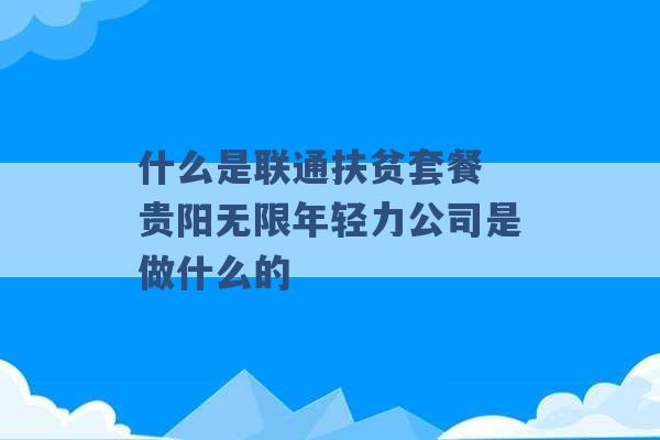 什么是联通扶贫套餐 贵阳无限年轻力公司是做什么的 -第1张图片-电信联通移动号卡网