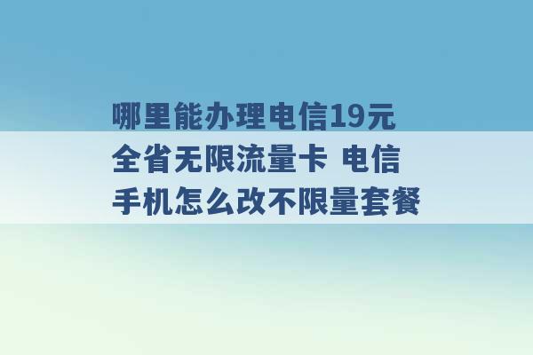 哪里能办理电信19元全省无限流量卡 电信手机怎么改不限量套餐 -第1张图片-电信联通移动号卡网