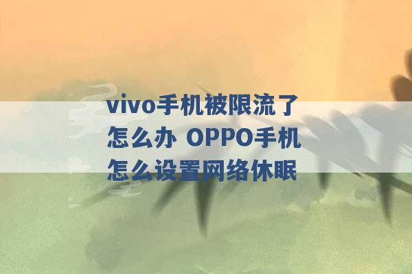 vivo手机被限流了怎么办 OPPO手机怎么设置网络休眠 -第1张图片-电信联通移动号卡网