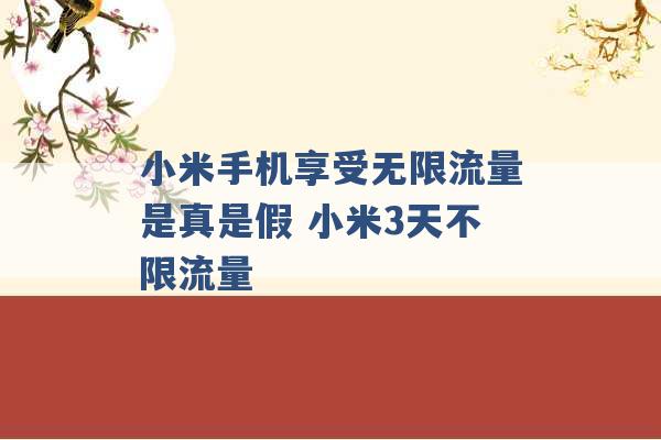 小米手机享受无限流量是真是假 小米3天不限流量 -第1张图片-电信联通移动号卡网