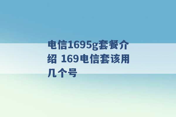 电信1695g套餐介绍 169电信套该用几个号 -第1张图片-电信联通移动号卡网