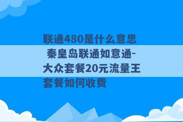 联通480是什么意思 秦皇岛联通如意通-大众套餐20元流量王套餐如何收费 -第1张图片-电信联通移动号卡网