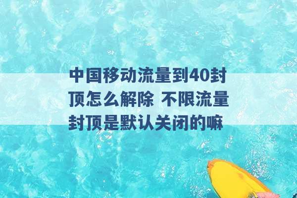 中国移动流量到40封顶怎么解除 不限流量封顶是默认关闭的嘛 -第1张图片-电信联通移动号卡网