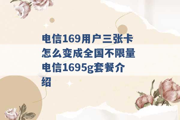 电信169用户三张卡怎么变成全国不限量 电信1695g套餐介绍 -第1张图片-电信联通移动号卡网