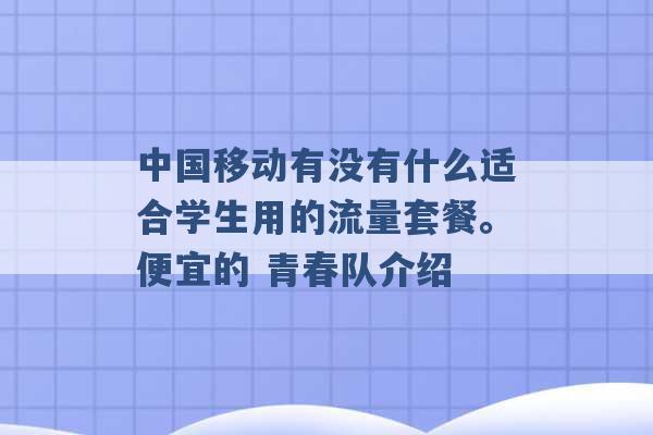 中国移动有没有什么适合学生用的流量套餐。便宜的 青春队介绍 -第1张图片-电信联通移动号卡网