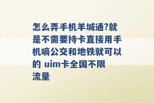 怎么弄手机羊城通?就是不需要持卡直接用手机嘀公交和地铁就可以的 uim卡全国不限流量 -第1张图片-电信联通移动号卡网