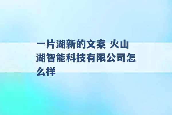 一片湖新的文案 火山湖智能科技有限公司怎么样 -第1张图片-电信联通移动号卡网