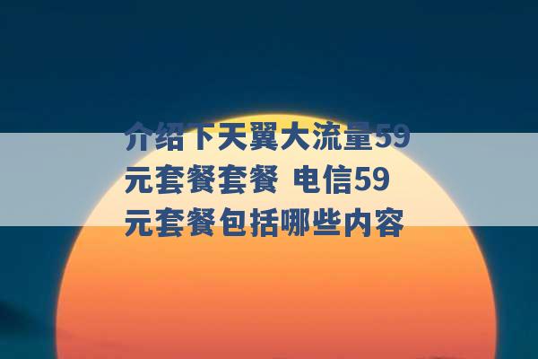 介绍下天翼大流量59元套餐套餐 电信59元套餐包括哪些内容 -第1张图片-电信联通移动号卡网