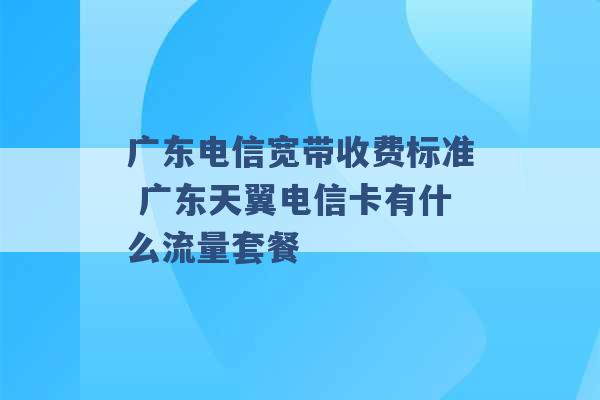 广东电信宽带收费标准 广东天翼电信卡有什么流量套餐 -第1张图片-电信联通移动号卡网