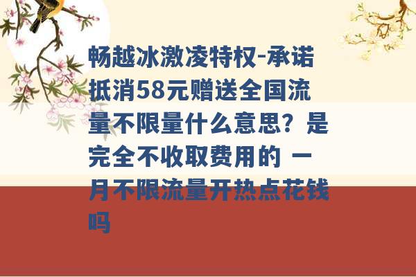 畅越冰激凌特权-承诺抵消58元赠送全国流量不限量什么意思？是完全不收取费用的 一月不限流量开热点花钱吗 -第1张图片-电信联通移动号卡网