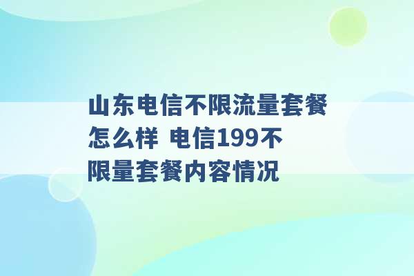 山东电信不限流量套餐怎么样 电信199不限量套餐内容情况 -第1张图片-电信联通移动号卡网