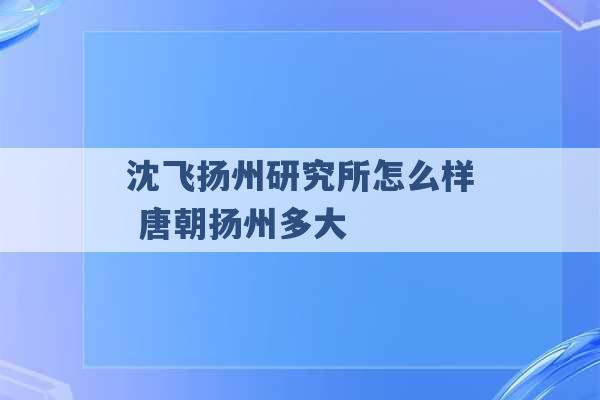 沈飞扬州研究所怎么样 唐朝扬州多大 -第1张图片-电信联通移动号卡网