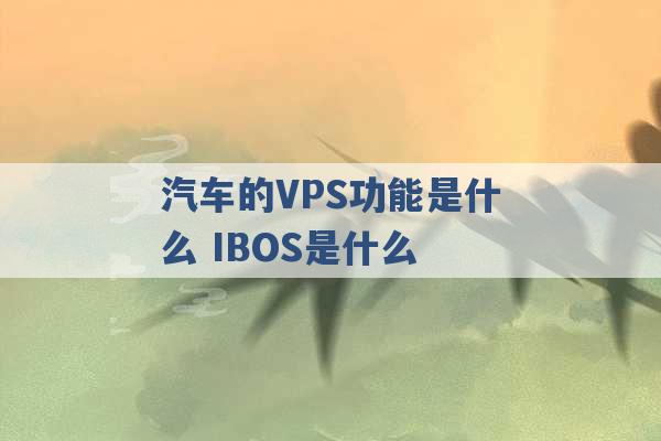 汽车的VPS功能是什么 IBOS是什么 -第1张图片-电信联通移动号卡网