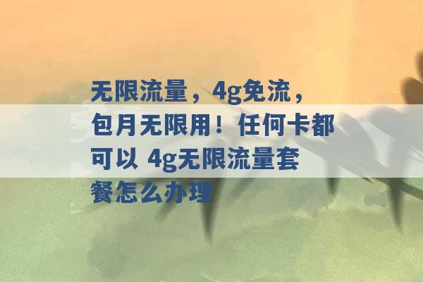 无限流量，4g免流，包月无限用！任何卡都可以 4g无限流量套餐怎么办理 -第1张图片-电信联通移动号卡网