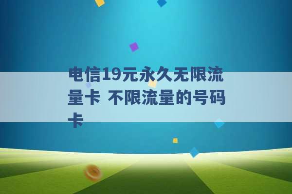 电信19元永久无限流量卡 不限流量的号码卡 -第1张图片-电信联通移动号卡网