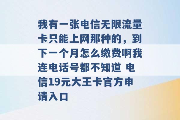 我有一张电信无限流量卡只能上网那种的，到下一个月怎么缴费啊我连电话号都不知道 电信19元大王卡官方申请入口 -第1张图片-电信联通移动号卡网