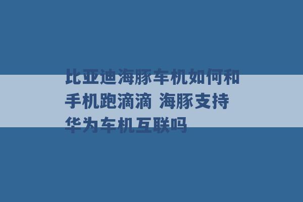 比亚迪海豚车机如何和手机跑滴滴 海豚支持华为车机互联吗 -第1张图片-电信联通移动号卡网