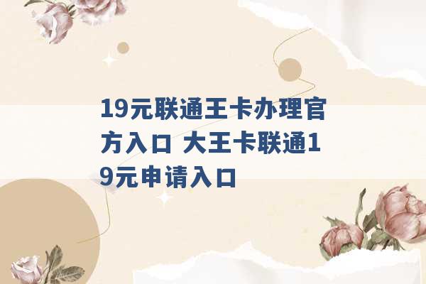 19元联通王卡办理官方入口 大王卡联通19元申请入口 -第1张图片-电信联通移动号卡网