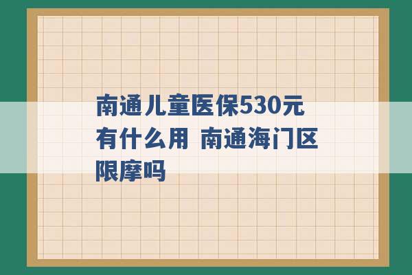 南通儿童医保530元有什么用 南通海门区限摩吗 -第1张图片-电信联通移动号卡网