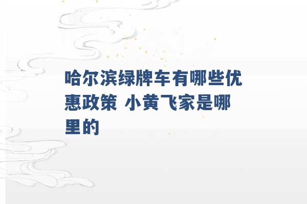 哈尔滨绿牌车有哪些优惠政策 小黄飞家是哪里的 -第1张图片-电信联通移动号卡网