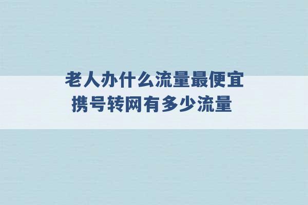 老人办什么流量最便宜 携号转网有多少流量 -第1张图片-电信联通移动号卡网