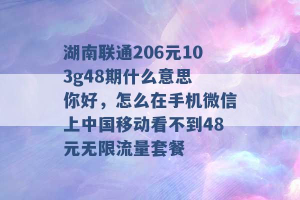 湖南联通206元103g48期什么意思 你好，怎么在手机微信上中国移动看不到48元无限流量套餐 -第1张图片-电信联通移动号卡网