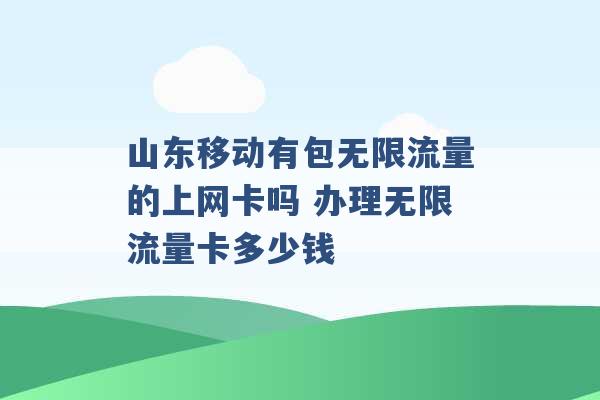 山东移动有包无限流量的上网卡吗 办理无限流量卡多少钱 -第1张图片-电信联通移动号卡网