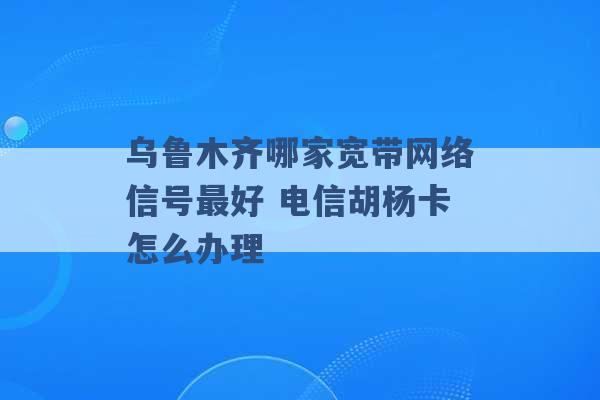 乌鲁木齐哪家宽带网络信号最好 电信胡杨卡怎么办理 -第1张图片-电信联通移动号卡网