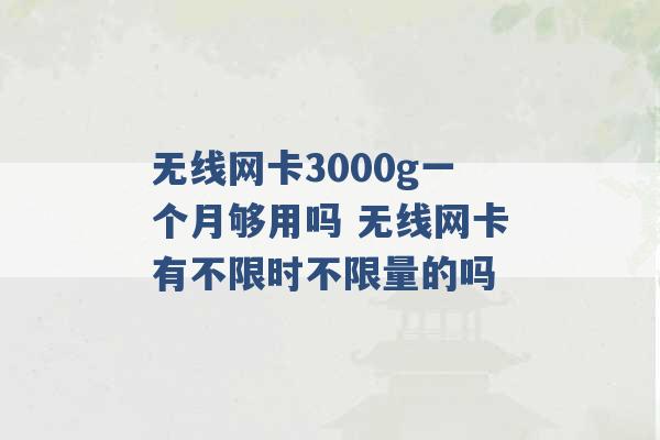 无线网卡3000g一个月够用吗 无线网卡有不限时不限量的吗 -第1张图片-电信联通移动号卡网