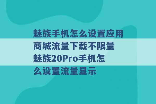 魅族手机怎么设置应用商城流量下载不限量 魅族20Pro手机怎么设置流量显示 -第1张图片-电信联通移动号卡网