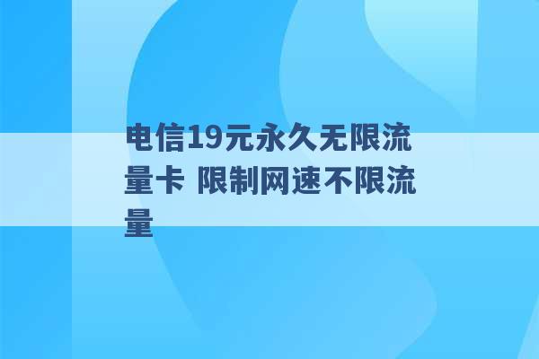 电信19元永久无限流量卡 限制网速不限流量 -第1张图片-电信联通移动号卡网