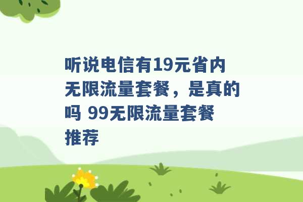 听说电信有19元省内无限流量套餐，是真的吗 99无限流量套餐推荐 -第1张图片-电信联通移动号卡网