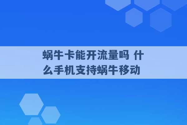 蜗牛卡能开流量吗 什么手机支持蜗牛移动 -第1张图片-电信联通移动号卡网