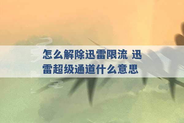 怎么解除迅雷限流 迅雷超级通道什么意思 -第1张图片-电信联通移动号卡网