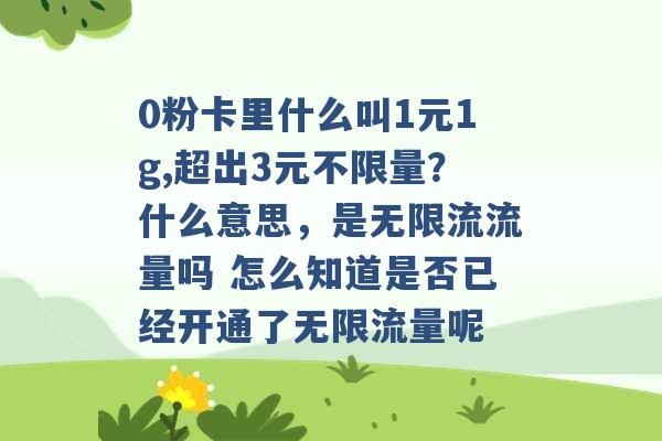 0粉卡里什么叫1元1g,超出3元不限量？什么意思，是无限流流量吗 怎么知道是否已经开通了无限流量呢 -第1张图片-电信联通移动号卡网